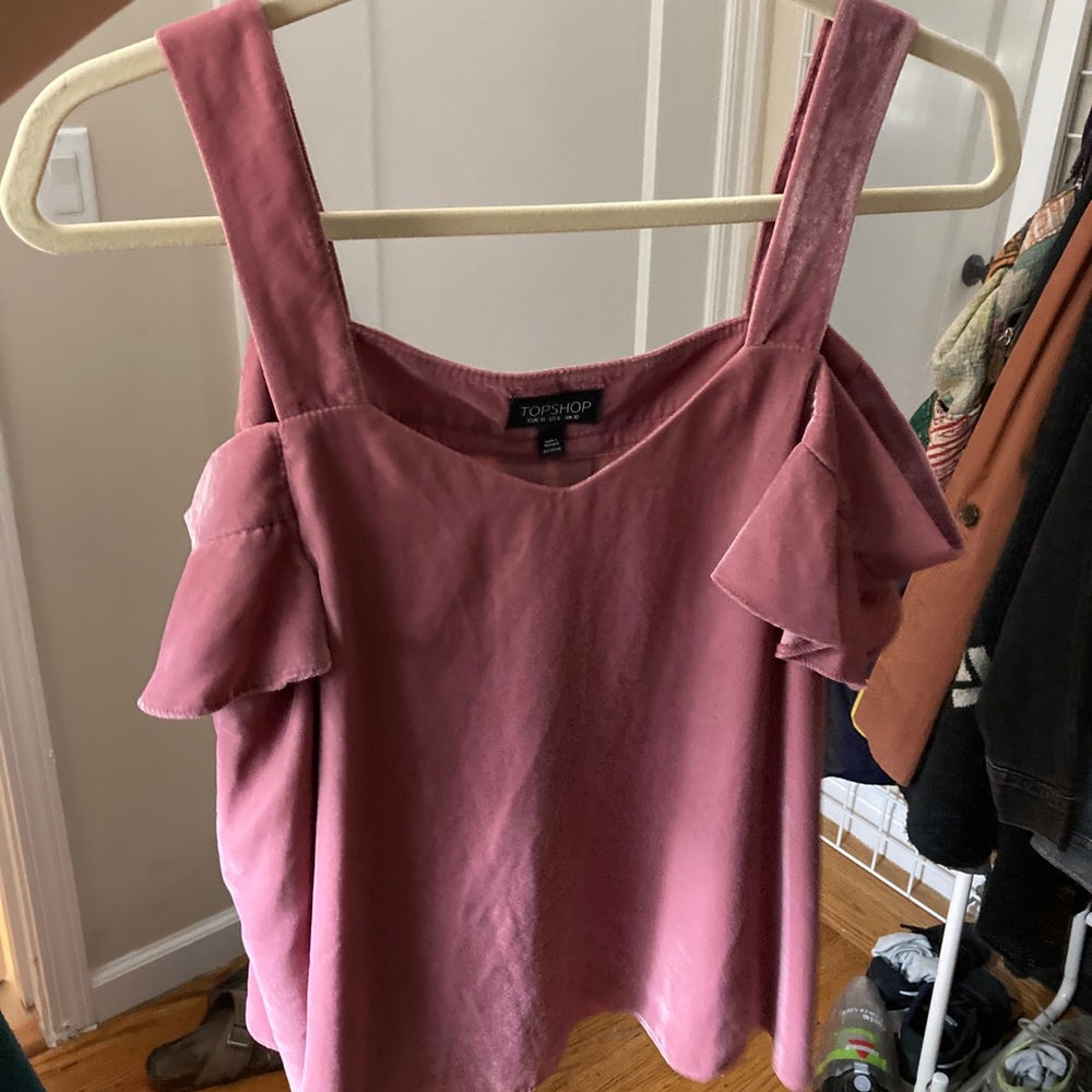Topshop Rose Velvet Cold Shoulder Flowy Top Size 6
